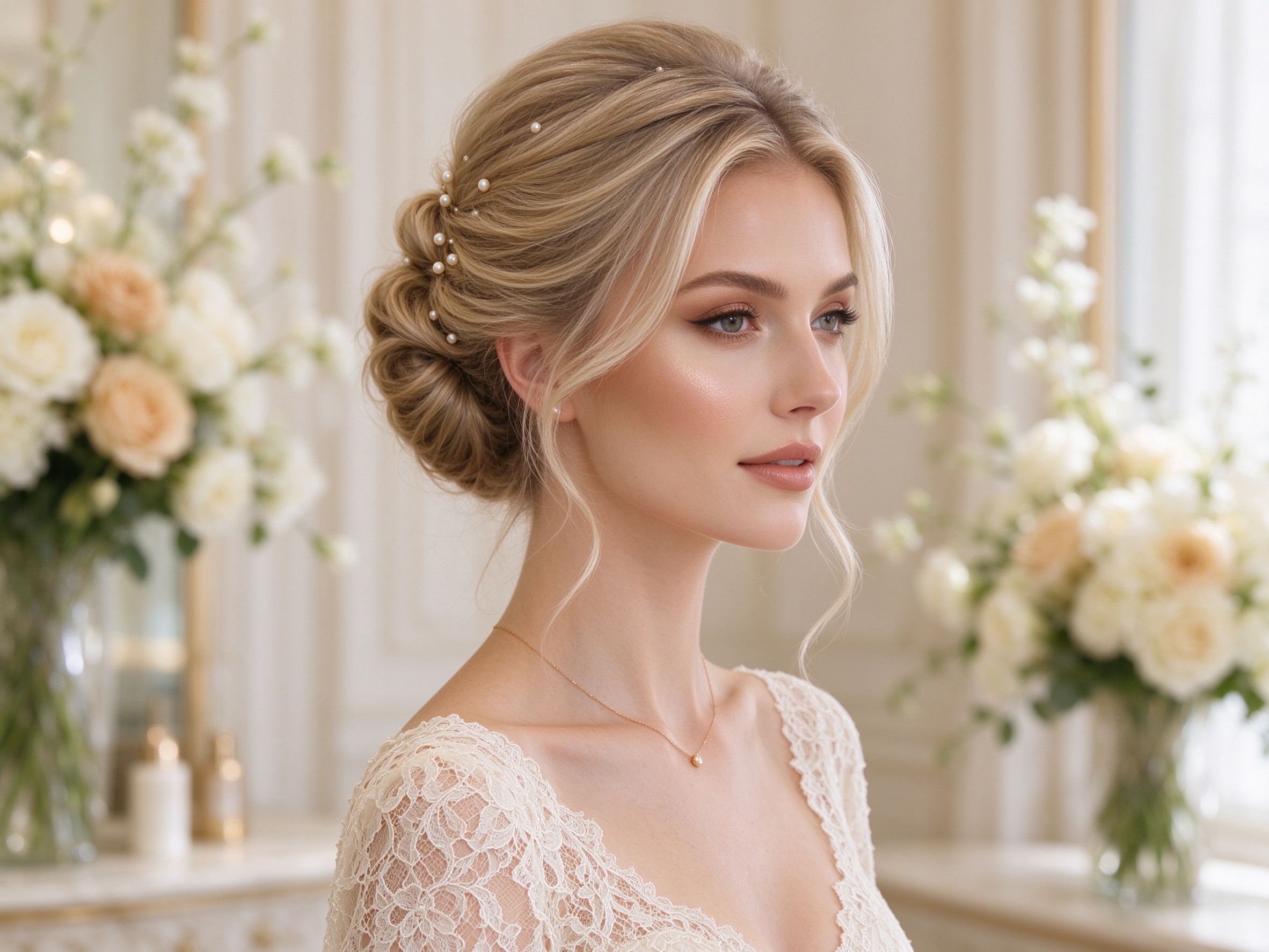 Bridal updo finishing at Vivid Hair Salon